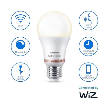 LOT 2x Ampoule à intensité variable LED Philips A60 E27/8W/230V Wi-Fi