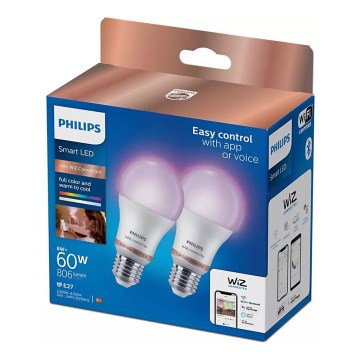 LOT 2x Ampoule à intensité variable LED RGB Philips A60 E27/8W/230V Wi-Fi