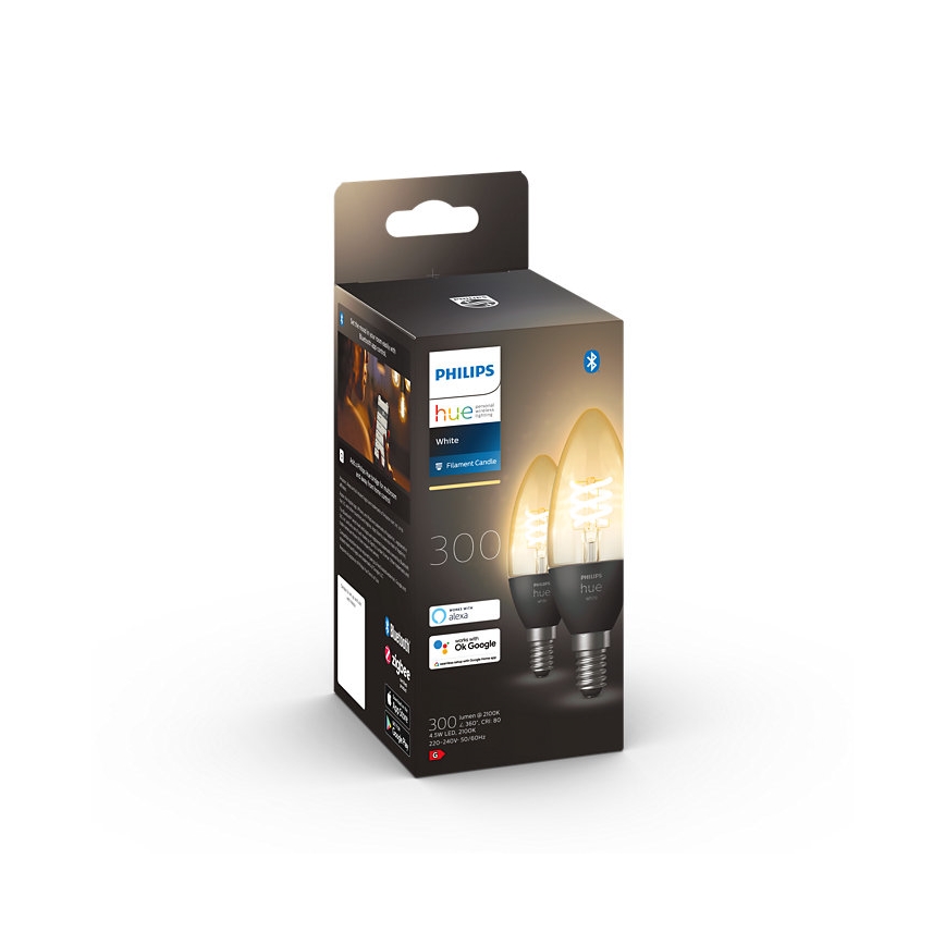 LOT 2x Ampoule LED à intensité variable Philips Hue WHITE FILAMENT E14/4,5W/230V 2100K