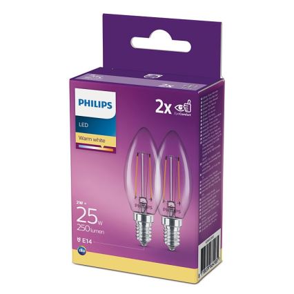 LOT 2x Ampoule Philips B35 E14/2W/230V 2700K