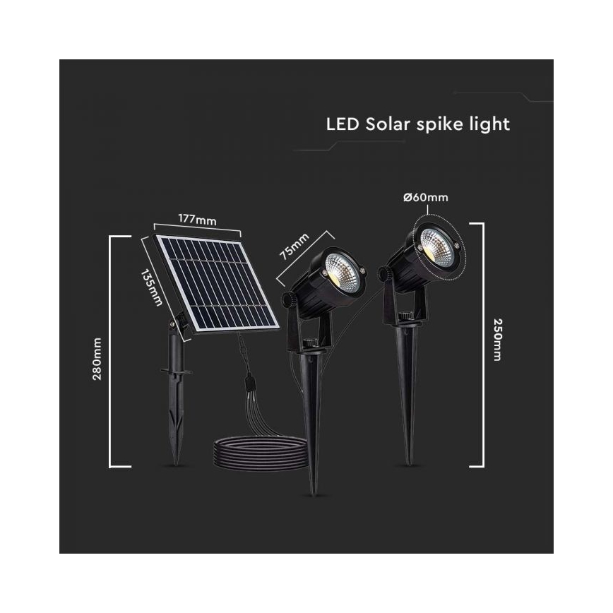 LOT 2x Lampe solaire extérieure 2xLED/1,2W/3,7V IP65 3000K