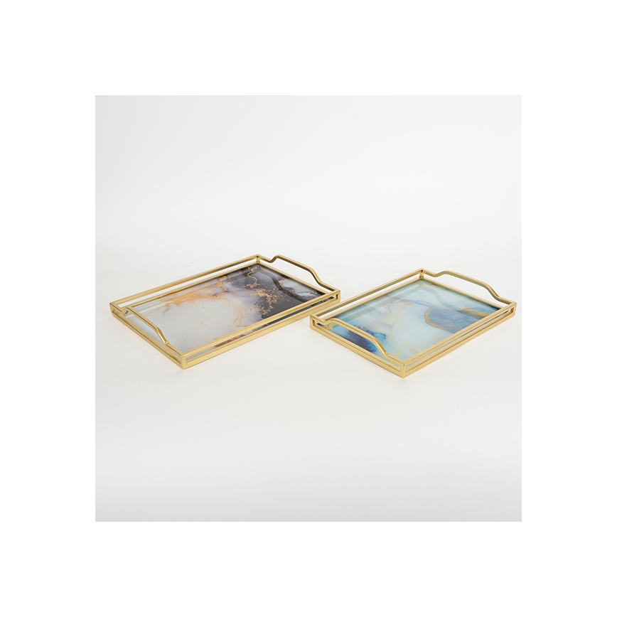 LOT 2x Plateau décoratif 40x30/35x25 cm doré