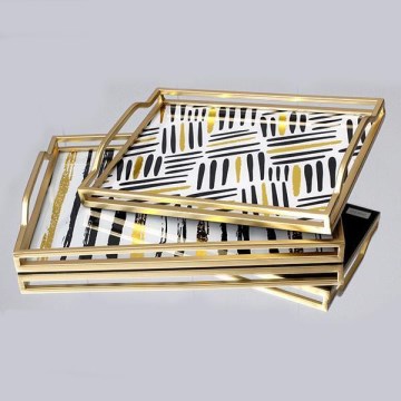 LOT 2x Plateau décoratif 40x30/35x25 cm doré