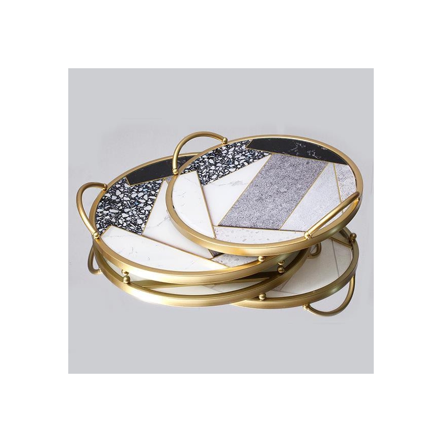 LOT 2x Plateau décoratif d. 35/30 cm doré