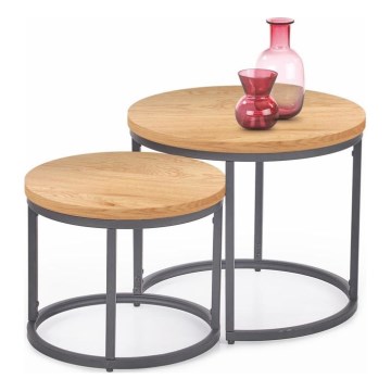 LOT 2x Table basse OREO d. 43/53 cm anthracite/doré chêne