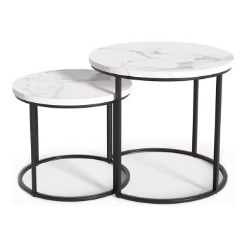 LOT 2x Table basse OREO d. 43/53 cm noir/décor en marbre