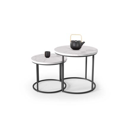 LOT 2x Table basse OREO d. 43/53 cm noir/décor en marbre