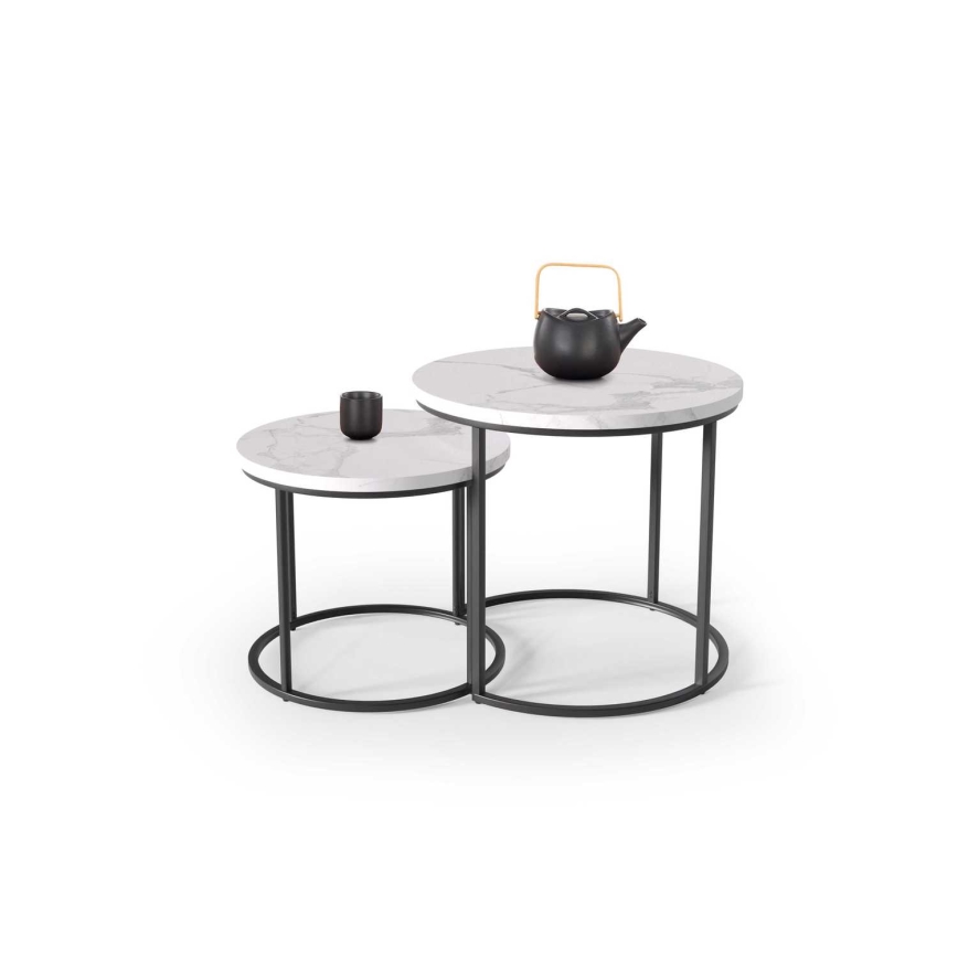 LOT 2x Table basse OREO d. 43/53 cm noir/décor en marbre