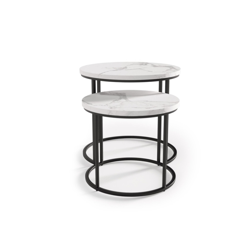 LOT 2x Table basse OREO d. 43/53 cm noir/décor en marbre