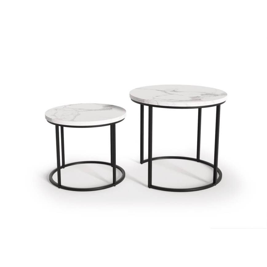 LOT 2x Table basse OREO d. 43/53 cm noir/décor en marbre