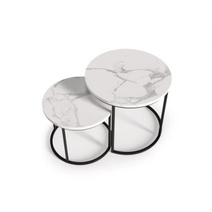 LOT 2x Table basse OREO d. 43/53 cm noir/décor en marbre