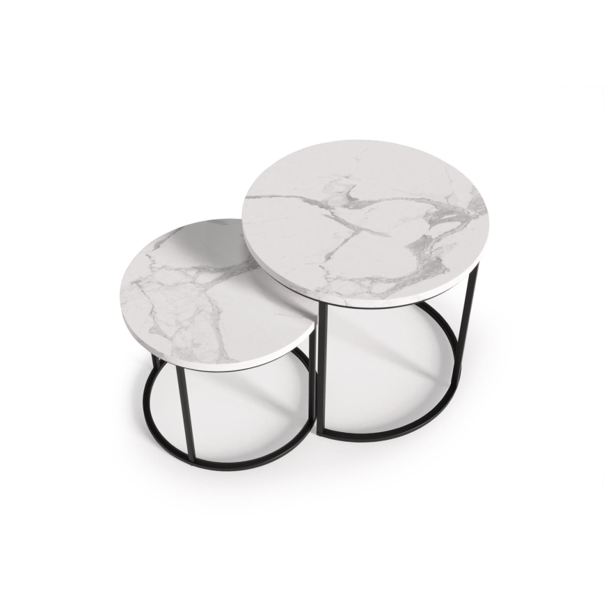 LOT 2x Table basse OREO d. 43/53 cm noir/décor en marbre