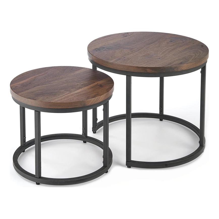 LOT 2x Table basse OREO d. 43/53 cm noir/noyer
