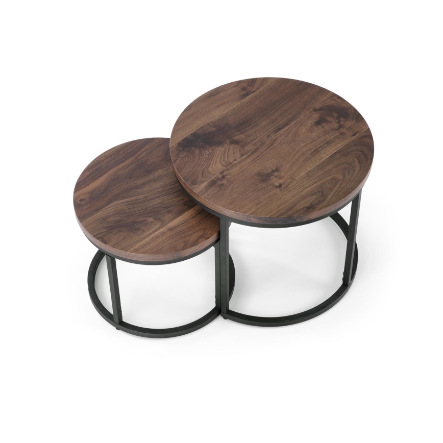 LOT 2x Table basse OREO d. 43/53 cm noir/noyer
