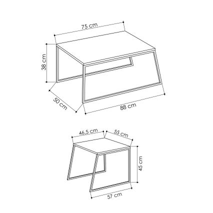 LOT 2x Table basse PAL beige/noir
