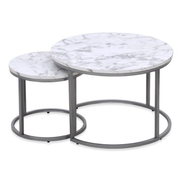 LOT 2x Table basse PAOLA d. 38/60 cm gris/décor en marbre