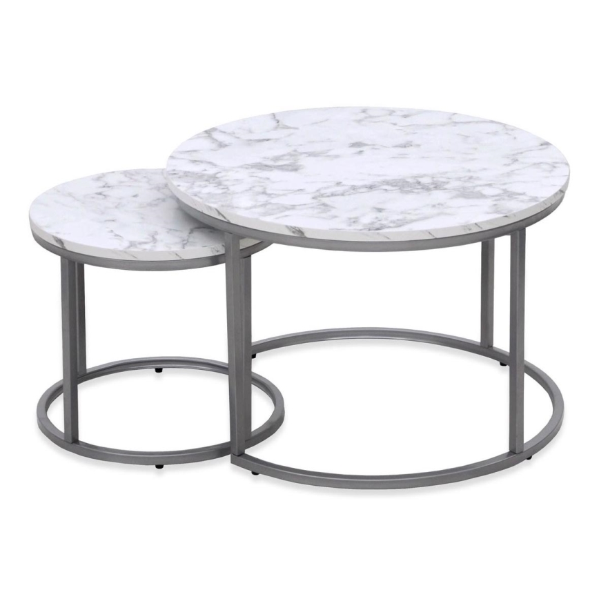 LOT 2x Table basse PAOLA d. 38/60 cm gris/décor en marbre