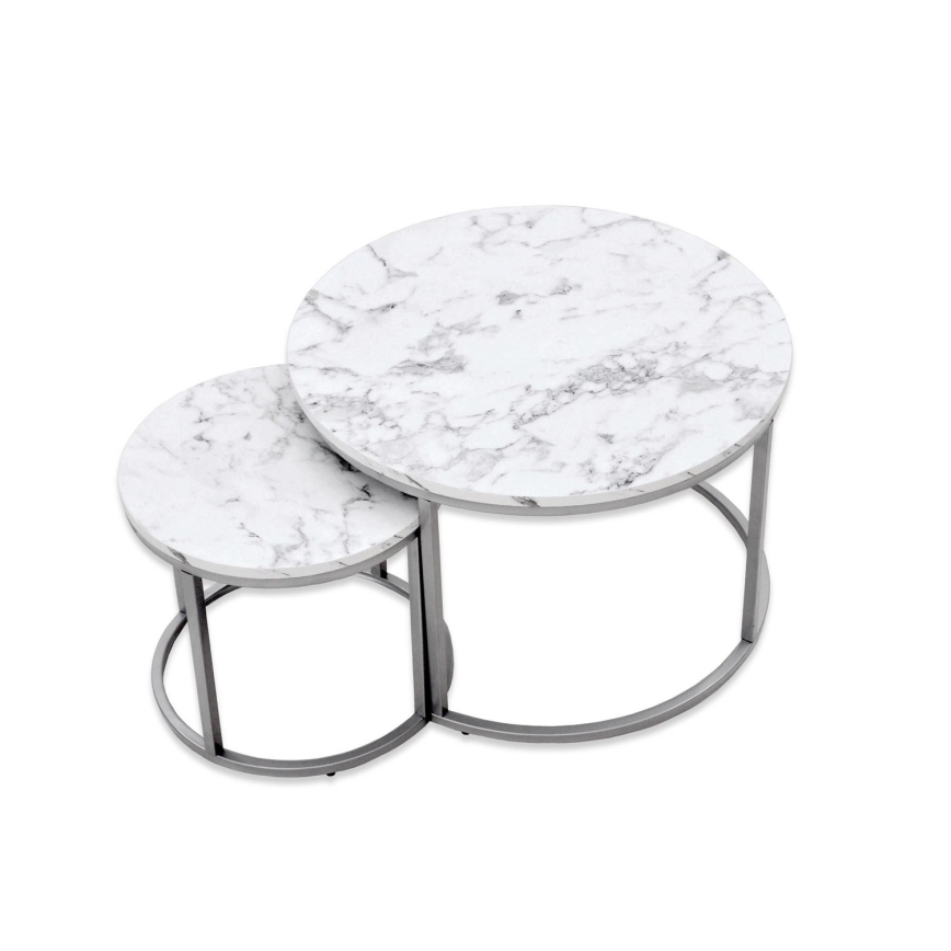 LOT 2x Table basse PAOLA d. 38/60 cm gris/décor en marbre