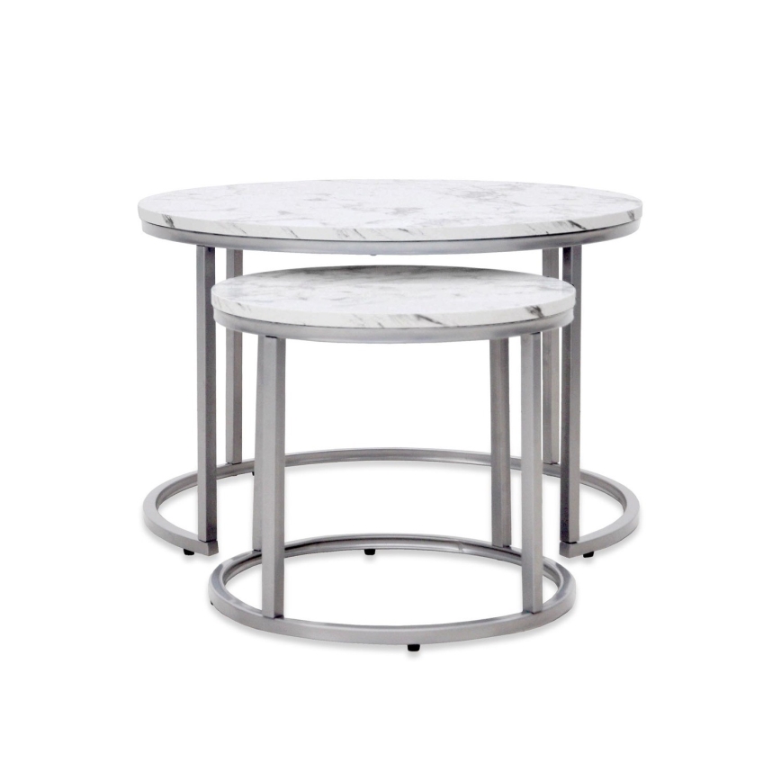 LOT 2x Table basse PAOLA d. 38/60 cm gris/décor en marbre