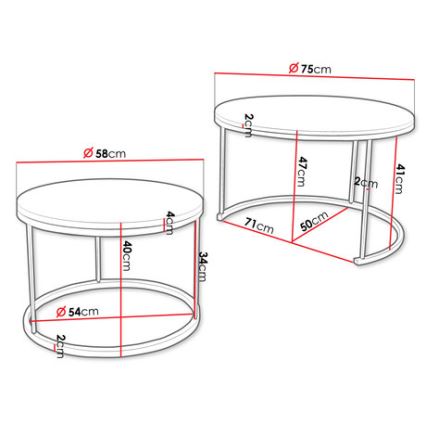 LOT 2x Table basse RABEN noir/doré chêne