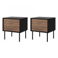 LOT 2x Table de chevet CORTINA 51x45 cm noir/noyer warnia