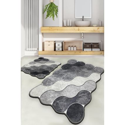LOT 2x Tapis de salle de bains CIRCLE 60/100 cm gris