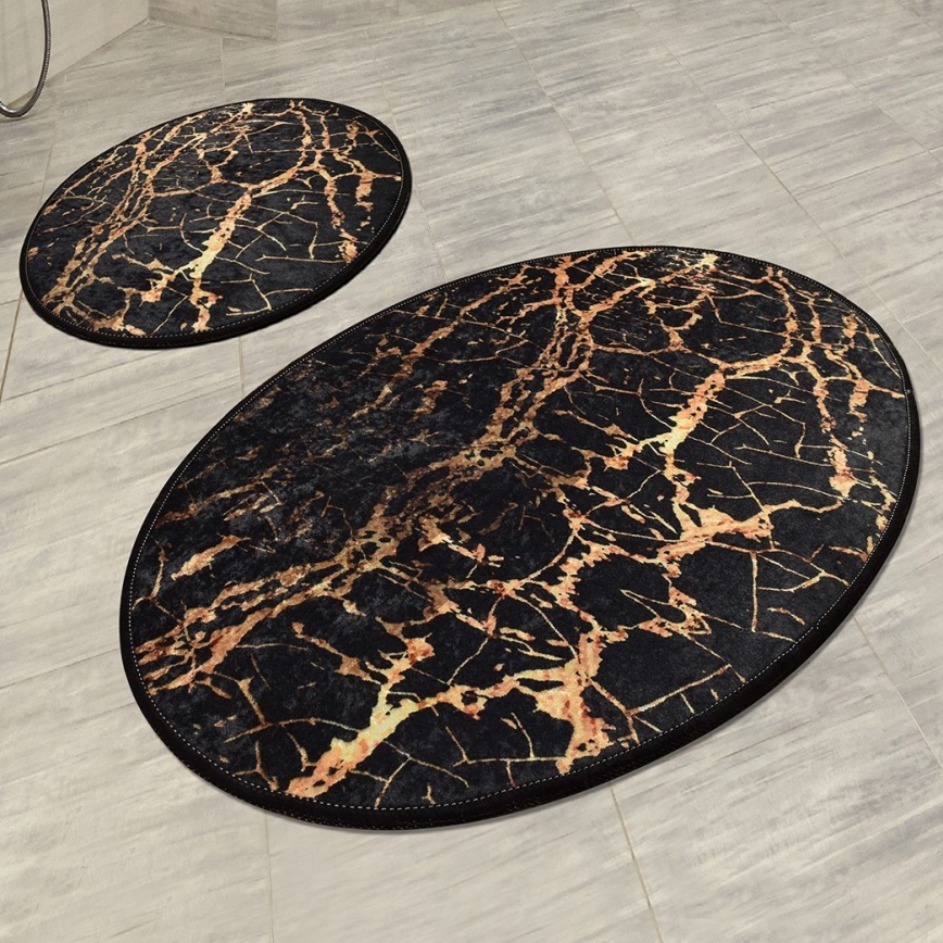 LOT 2x Tapis de salle de bains GOLDES 60/100 cm noir/doré