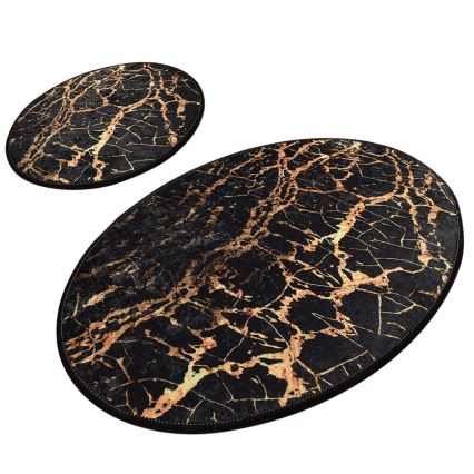 LOT 2x Tapis de salle de bains GOLDES 60/100 cm noir/doré