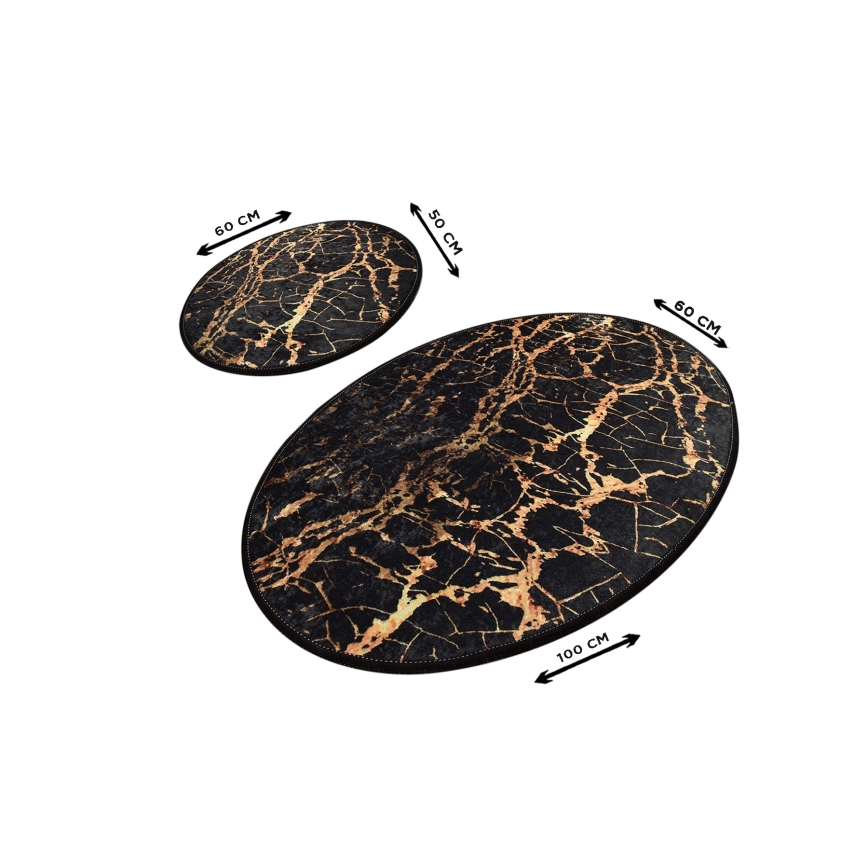 LOT 2x Tapis de salle de bains GOLDES 60/100 cm noir/doré