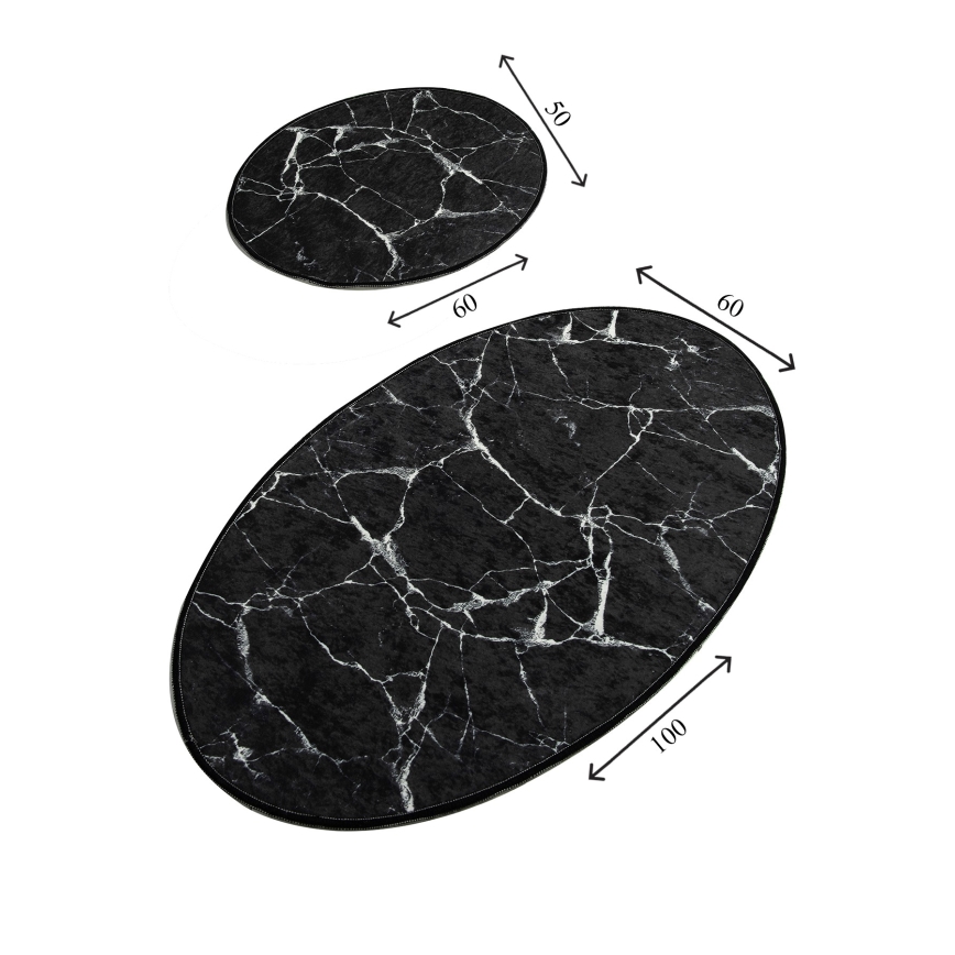 LOT 2x Tapis de salle de bains MARBLE 50x60/60x100 cm noir
