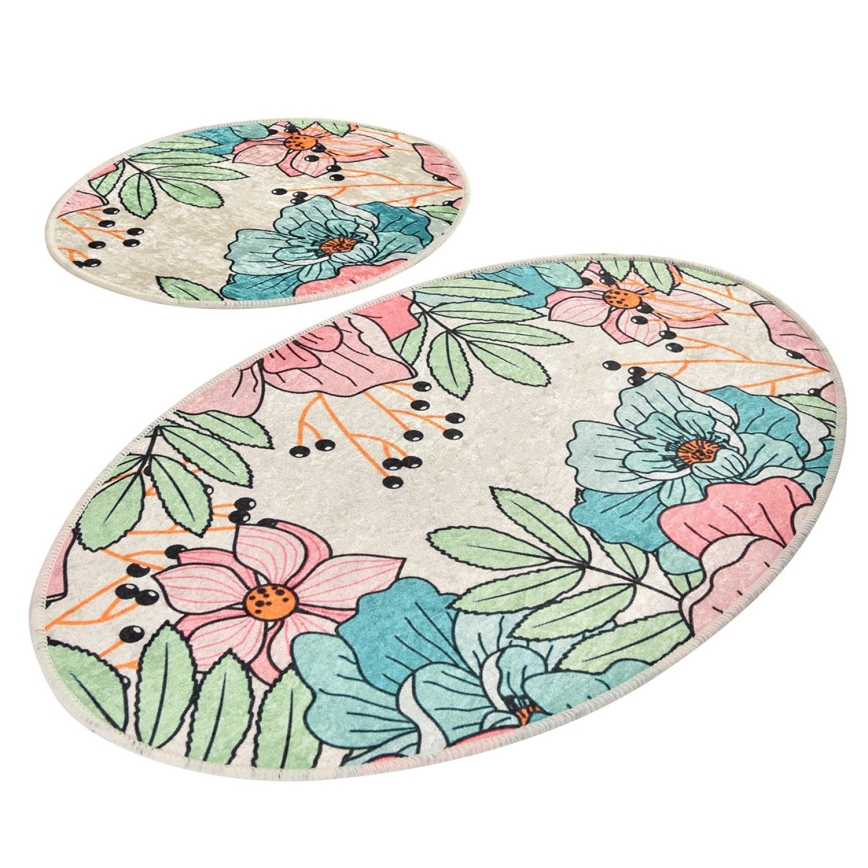 LOT 2x Tapis de salle de bains SPRING 60/100 cm coloré