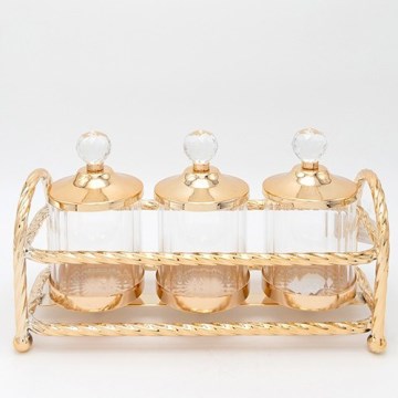 LOT 3x Bocal en verre doré