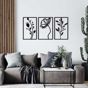 LOT 3x Décoration murale 78x39 cm fleurs métal