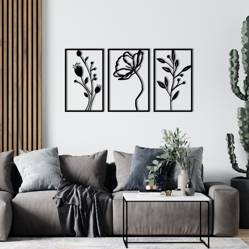 LOT 3x Décoration murale 78x39 cm fleurs métal
