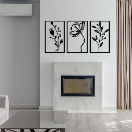 LOT 3x Décoration murale 78x39 cm fleurs métal