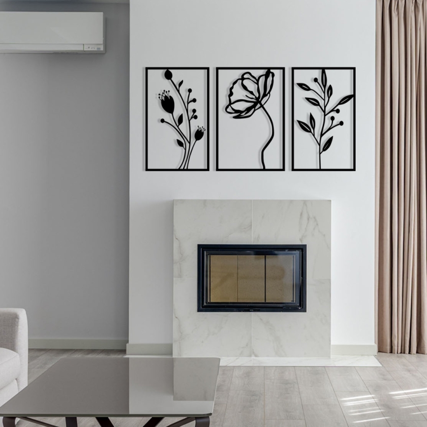LOT 3x Décoration murale 78x39 cm fleurs métal