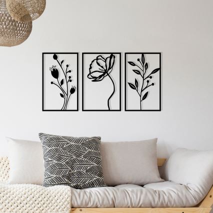 LOT 3x Décoration murale 78x39 cm fleurs métal