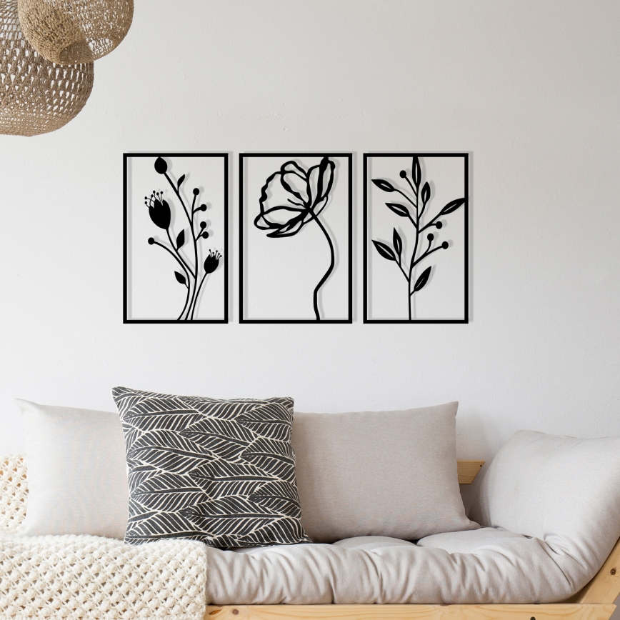 LOT 3x Décoration murale 78x39 cm fleurs métal