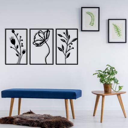 LOT 3x Décoration murale 78x39 cm fleurs métal