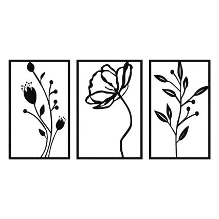 LOT 3x Décoration murale 78x39 cm fleurs métal