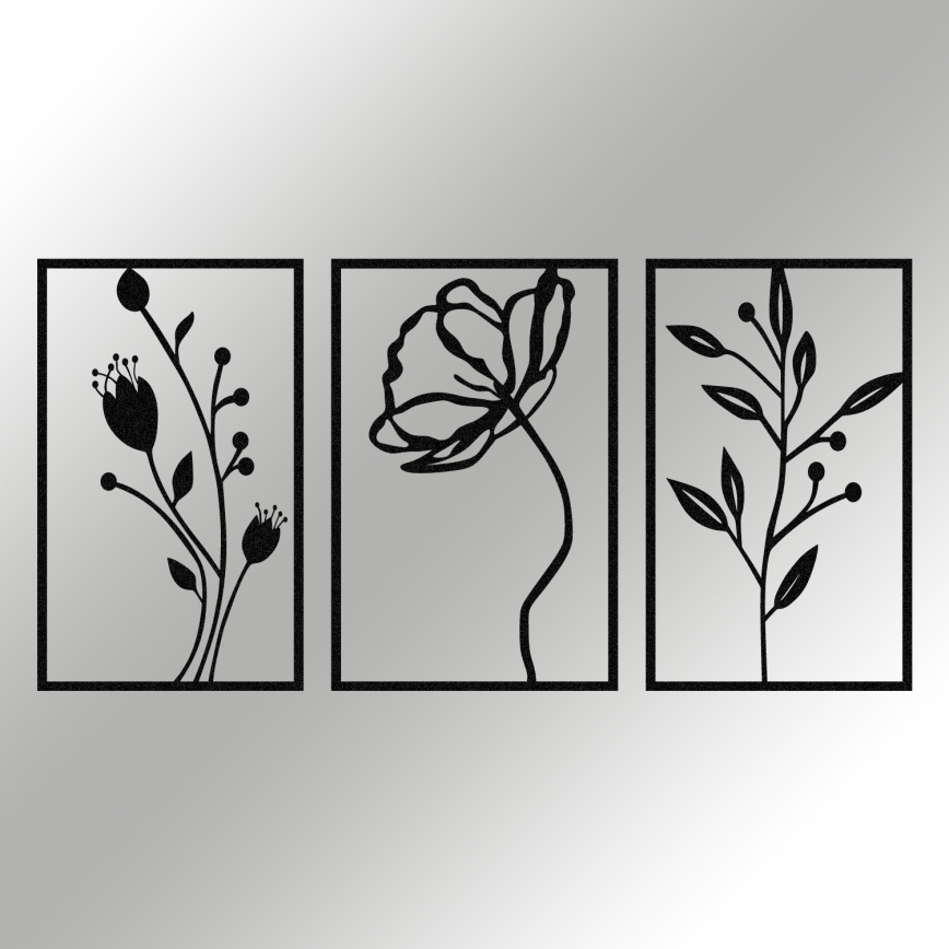 LOT 3x Décoration murale 78x39 cm fleurs métal