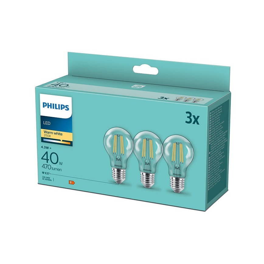 LOT 3x LED Ampoule VINTAGE Philips E27/4,3W/230V 2700K