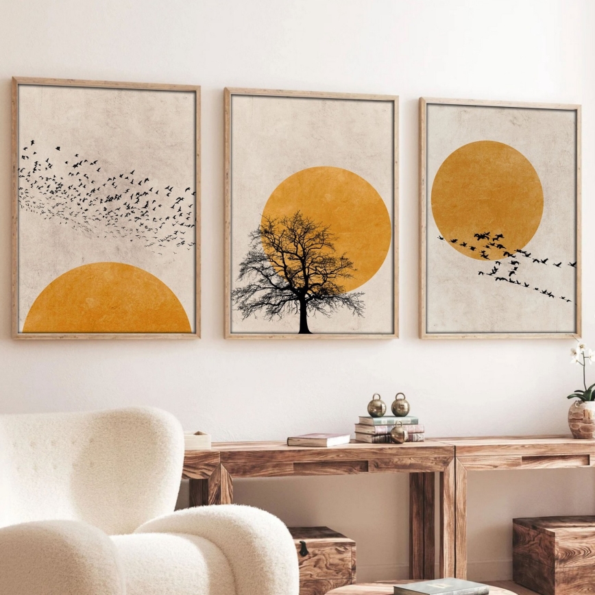 LOT 3x Photo dans un cadre photo 50x70 cm beige/jaune