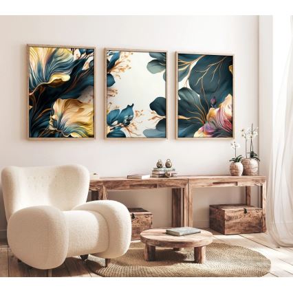 LOT 3x Photo dans un cadre photo 50x70 cm plantes