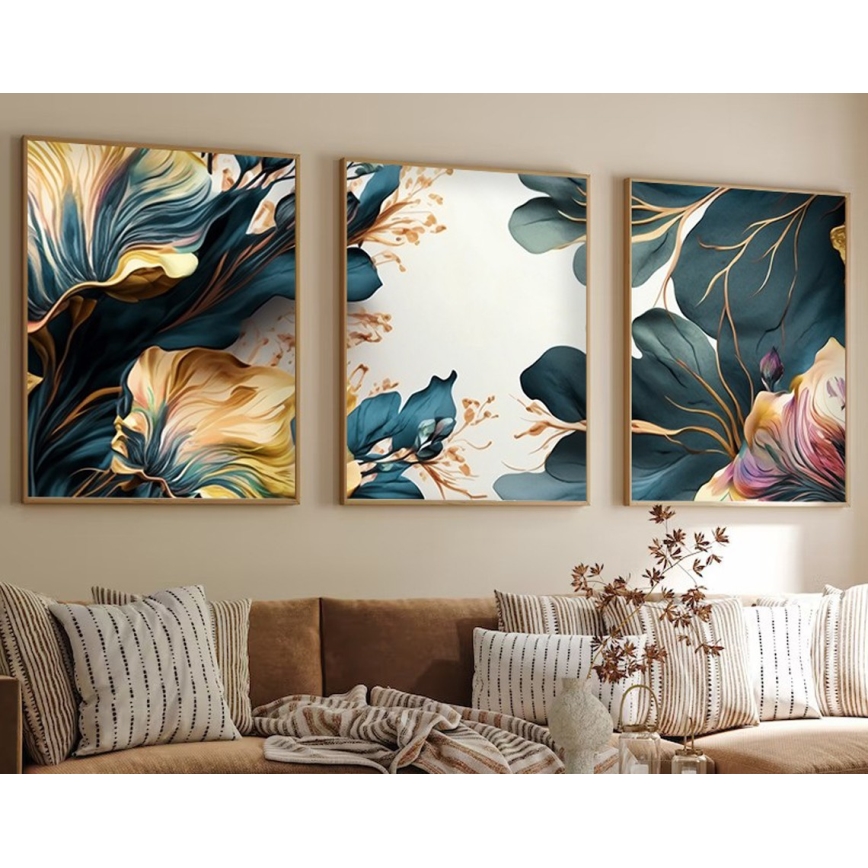 LOT 3x Photo dans un cadre photo 50x70 cm plantes