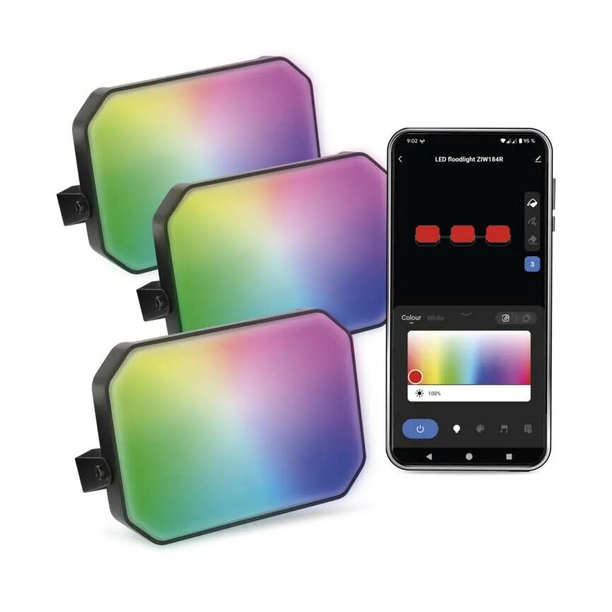 LOT 3x Projecteur RGBIC d'extérieur à intensité variable GoSmart LED/14W/230V 3000-6500K IP65 Wi-Fi Tuya