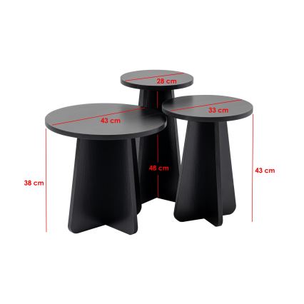 LOT 3x Table d'appoint LUME d. 28/33/43 cm noir