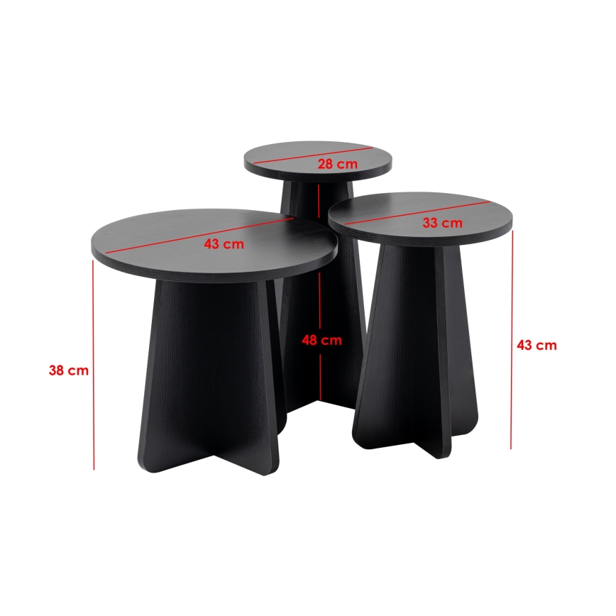 LOT 3x Table d'appoint LUME d. 28/33/43 cm noir