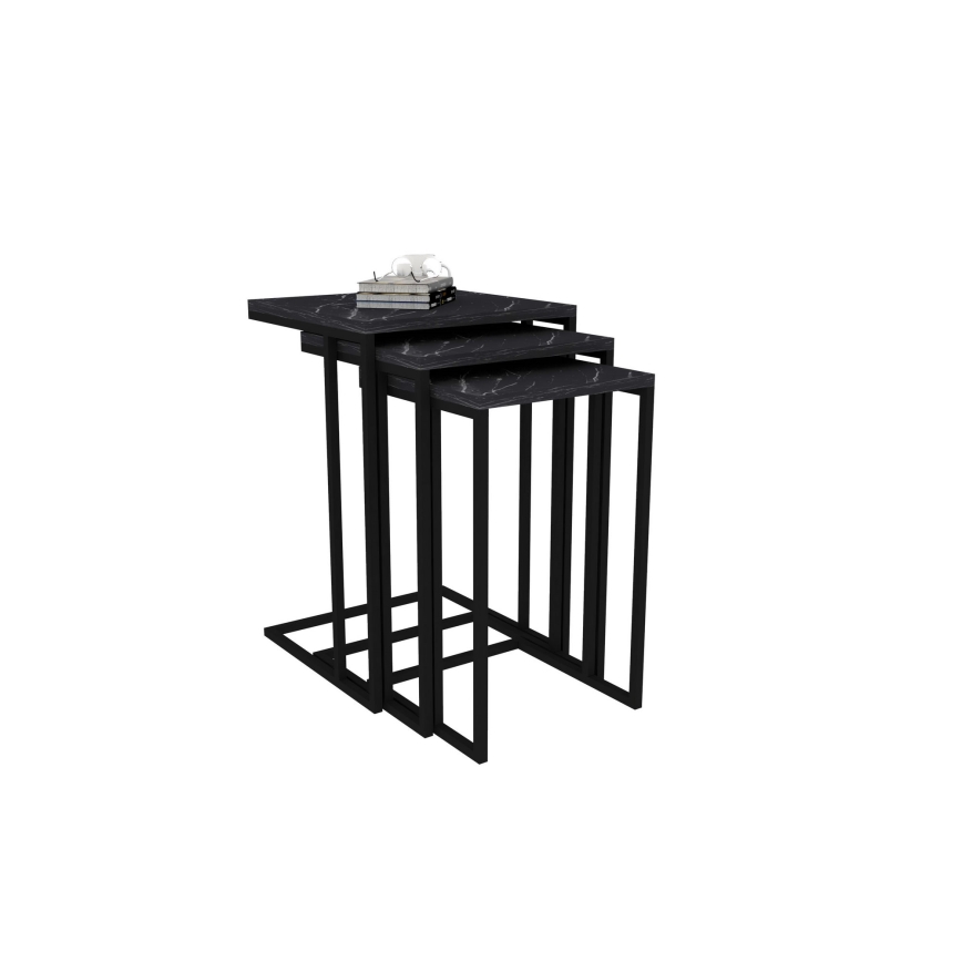 LOT 3x Table d'appoint noire