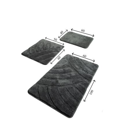 LOT 3x Tapis de salle de bains ALYA 60/60/100 cm anthracite